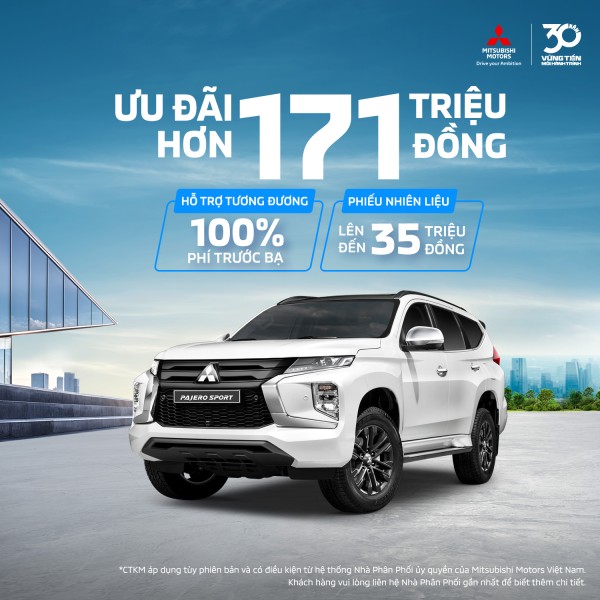 Mitsubishi Pajero Sport rẻ nhất từ 1,130 tỷ đồng, giảm 100% phí trước bạ